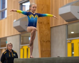 Zoe on beam at West Melton Gymnastics Club Annual Best of West Competition 2021